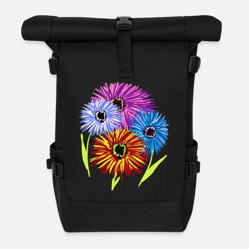Flowers Summer Garden Flower Blossoms Flora - Roll Top Backpack - black