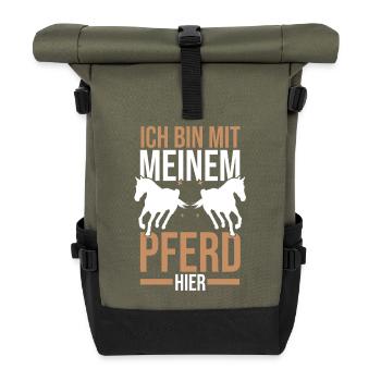 Reiten Pferdeliebhaber Reiterhof Pferde - Rolltop Rucksack - Olive/Schwarz - Vorne