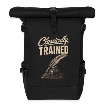 Klassisch Geprägt: Federkiel & Tinte - Rolltop Rucksack - Schwarz - Vorne