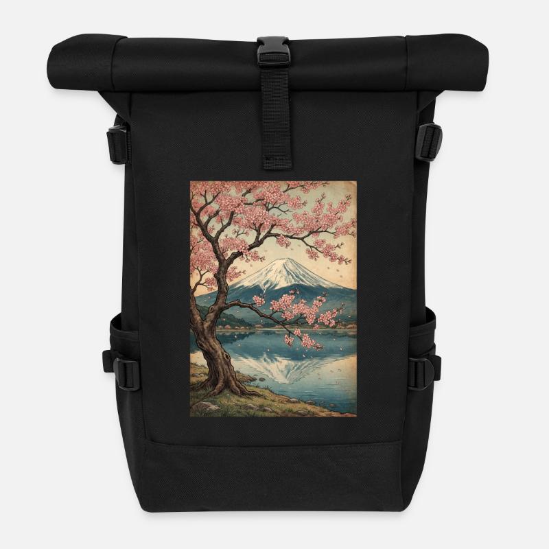 Kirschblüten am Mount Fuji - Rolltop Rucksack - Schwarz