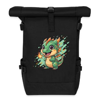 Little Fire Dragon Charm - Roll Top Backpack - black - Front