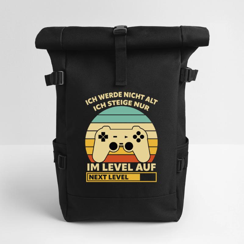 Levelaufstieg Retro-Controller Design Rolltop Rucksack