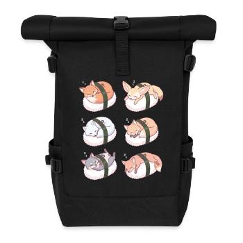 Kawaii Fuchs Sushi Nigiri Süßer Schlafkitsune - Rolltop Rucksack - Schwarz - Vorne