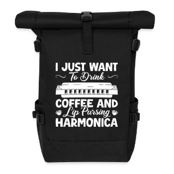 Harmonica Musican Just Want To Drink Coffee - Roll Top Backpack - black - Front