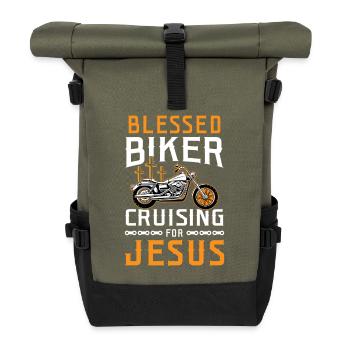 Favored Biker Cruising for Jesus Design - Roll Top Backpack - olive/black - Front