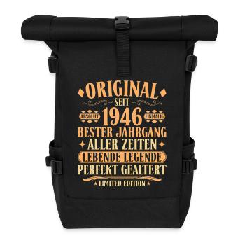 Original 1946 – 80. Geburtstag Legende Vintage - Rolltop Rucksack - Schwarz - Vorne