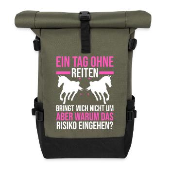 Reiten Pferdeliebhaber Reiterhof Pferde - Rolltop Rucksack - Olive/Schwarz - Vorne