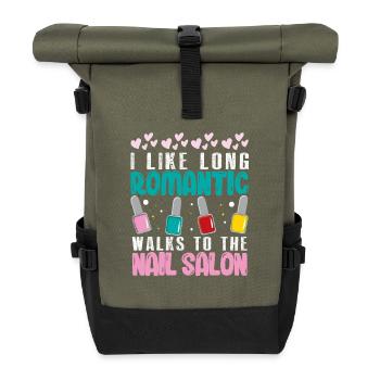 Nageldesigner Nageldesignerin Kosmetik Nagelstudio - Rolltop Rucksack - Olive/Schwarz - Vorne