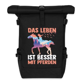 Reiten Pferdeliebhaber Reiterhof Pferde - Rolltop Rucksack - Schwarz - Vorne