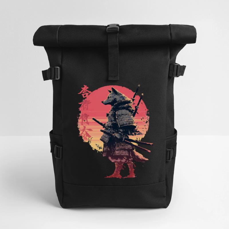 Wolf Samurai at Sunset Roll Top Backpack