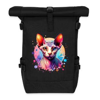 Sphynx Cat Motif - Roll Top Backpack - black - Front
