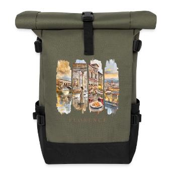 Florence Vacation Travel – Italy Art City Trip - Roll Top Backpack - olive/black - Front