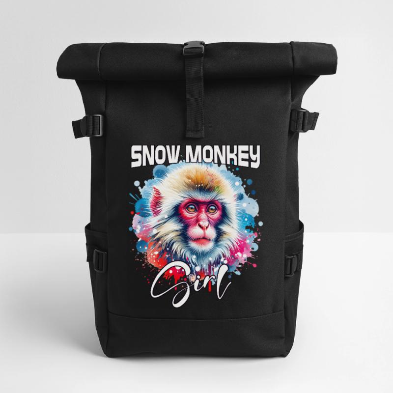 Snow Monkey Mädchen Schneeaffe Rolltop Rucksack