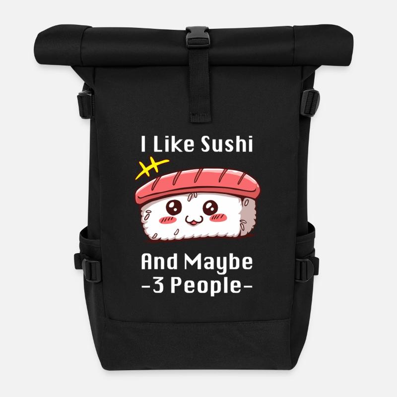 Sushi Meme Charm - Roll Top Backpack - black