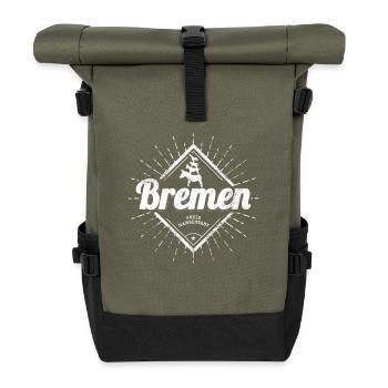 Bremen City in Germany Retro Town Musicians - Roll Top Backpack - olive/black - Front