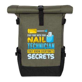Nageldesigner Nageldesignerin Kosmetik Nagelstudio - Rolltop Rucksack - Olive/Schwarz - Vorne