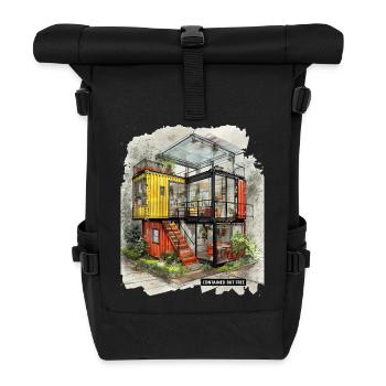 CONTAINED BUT FREE – Moderne Shipping Container Art - Rolltop Rucksack - Schwarz - Vorne