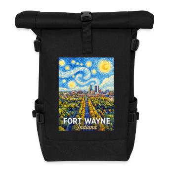 Fort Wayne, Indiana Starry Night - Roll Top Backpack - black - Front