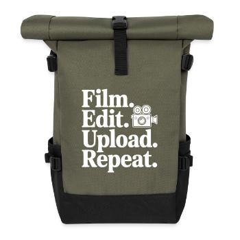 Film. Edit. Upload. Repeat. - Roll Top Backpack - olive/black - Front