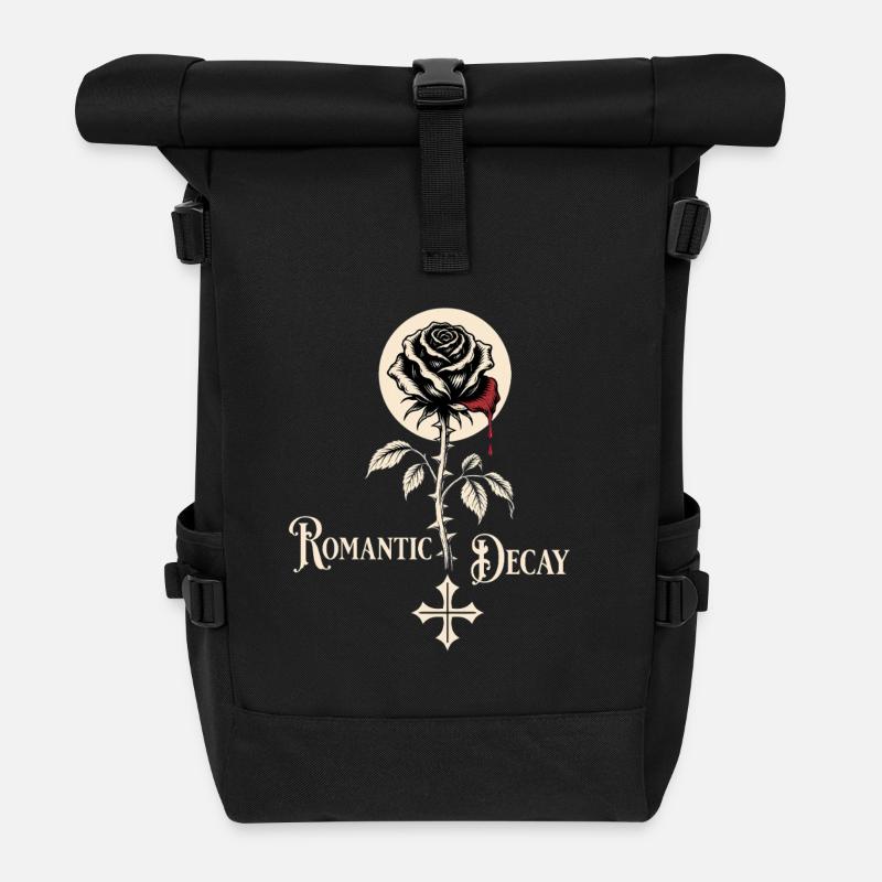 Romantic Decay Gothic Rose Design - Roll Top Backpack - black
