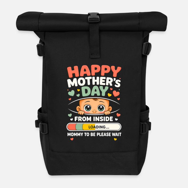 Happy Mothers Day from Inside Mommy to-Be Loading - Roll Top Backpack - black