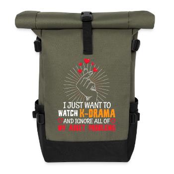 K-Drama Escape: Ignore Adult Woes - Roll Top Backpack - olive/black - Front