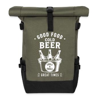GOOD FOOD COLD BEER CHILL AND GRILL Summer - Roll Top Backpack - olive/black - Front