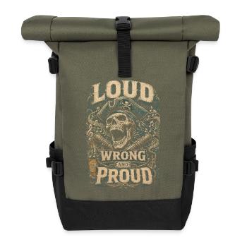 Shanty Chor Seemannslieder Loud Wrong And Proud - Rolltop Rucksack - Olive/Schwarz - Vorne