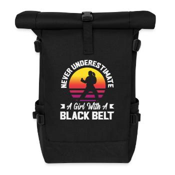 Black Belt Karate Martial Arts Retro Girl - Roll Top Backpack - black - Front