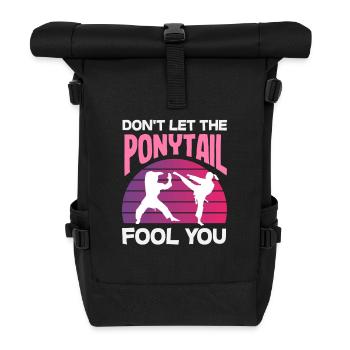 Never Underestimate The Ponytail Karate Girl - Roll Top Backpack - black - Front