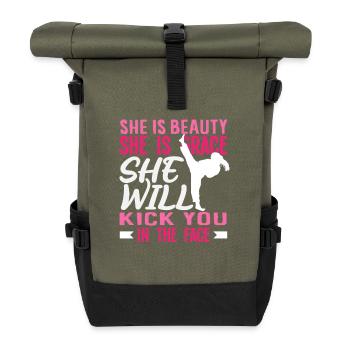 Karaté Girl Beauty Grace donne un coup de pied au visage - Sac à dos roll top - olive/noir - Devant