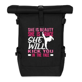 Karate Girl Beauty Grace Kicks In The Face - Roll Top Backpack - black - Front