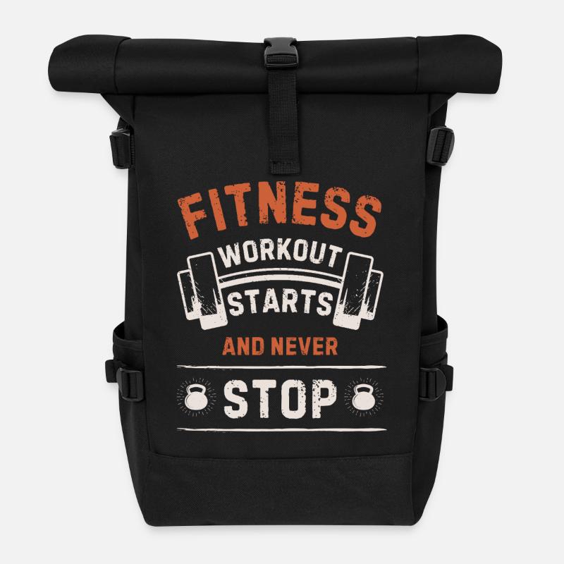 Fitness: Starts and Never Stop - Roll Top Backpack - black