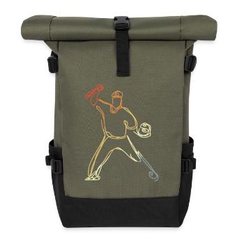 Baseballer Vintage Look - Rolltop Rucksack - Olive/Schwarz - Vorne