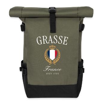 Grasse France Coat of Arms Crown – Travel Souvenir - Roll Top Backpack - olive/black - Front