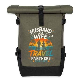 Partenaires de voyage mari et femme - Sac à dos roll top - olive/noir - Devant
