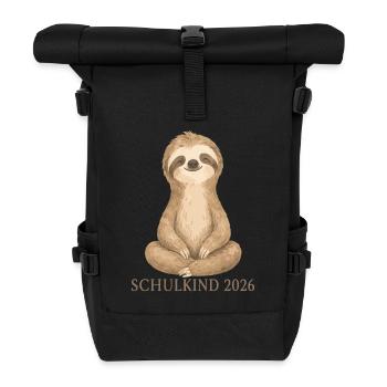 Schulkind 2026 Faultier Shirt - Rolltop Rucksack - Schwarz - Vorne