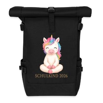 Schulkind 2026 Einhorn Shirt - Rolltop Rucksack - Schwarz - Vorne