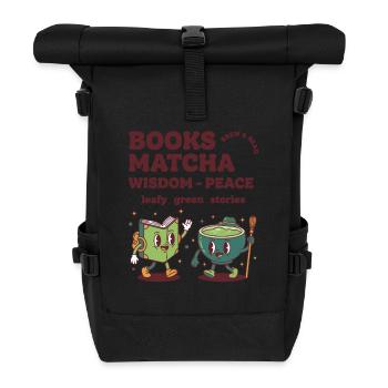 Books Matcha Wisdom Peace Leafy Green Stories - Roll Top Backpack - black - Front