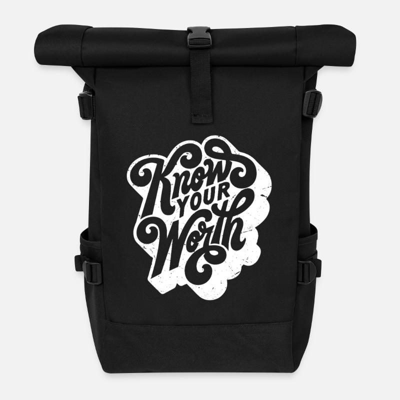 know your worth - Roll Top Backpack - black