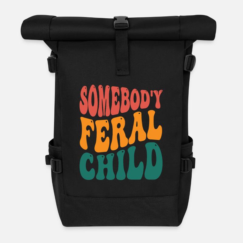 Wild Child Retro Typo - Roll Top Backpack - black
