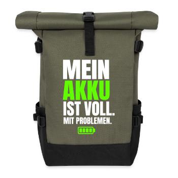 Mein Akku Ist Voll Mit Problemen - Rolltop Rucksack - Olive/Schwarz - Vorne