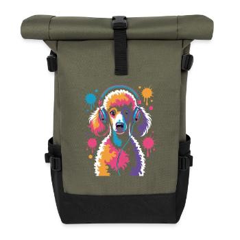 Caniche avec un casque - Sac à dos roll top - olive/noir - Devant