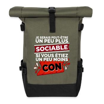 Citation Drôle Sociable Introverti Humour - Sac à dos roll top - olive/noir - Devant