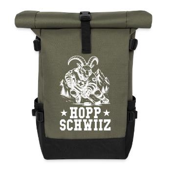 Hopp Schwiiz Eishockey Geißbock Schweizer Fan - Rolltop Rucksack - Olive/Schwarz - Vorne