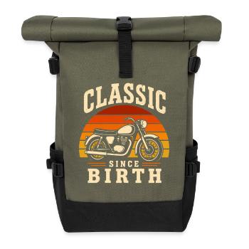 Classic Since Birth Motorcycle Design - Roll Top Backpack - olive/black - Front