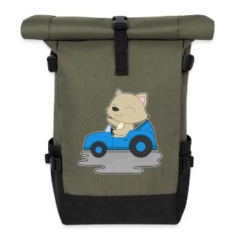 Katze Auto - Rolltop Rucksack - Olive/Schwarz - Vorne
