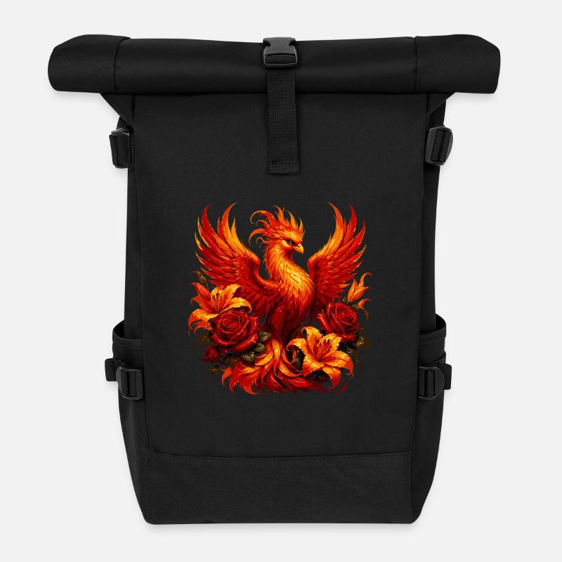 Phénix de feu dans la mer des roses - Sac à dos roll top - noir