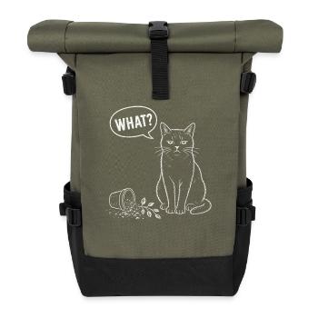 Cat What Flowerpot Humor Shirt - Roll Top Backpack - olive/black - Front
