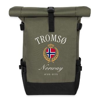 Tromsø Norwegen Wappen Krone – Reise Souvenir - Rolltop Rucksack - Olive/Schwarz - Vorne